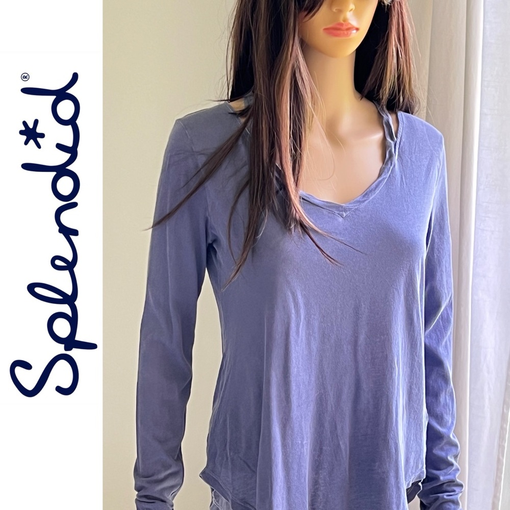 Splendid Super Soft Purple V Neck Long Sleeve Tee T-Shirt Size Small